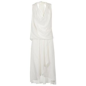 SILK95FIVE Women's Halter Cowl Neck Draped Midi Dress Women WHITE Dresses